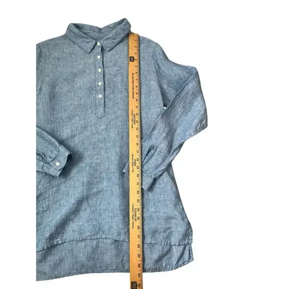 Orvis Shirt Blue Linen Lagenlook Coastal Summer Long Sleeves Buttons  Medium - Picture 6 of 7